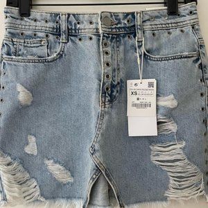 Zara Denim Mini Skirt with Distressing